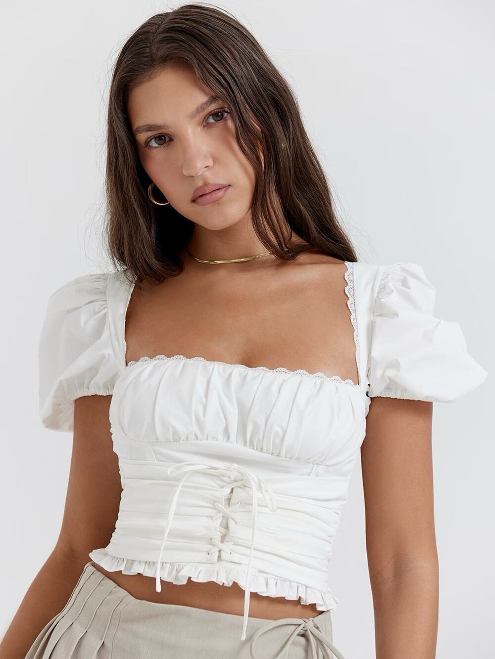 House of CB Samaya White Gathered Top XL